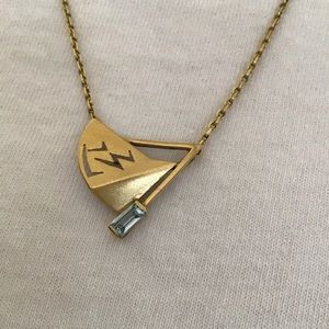 vintage NECKLACE attached PENDANT GOLD &aquamarine